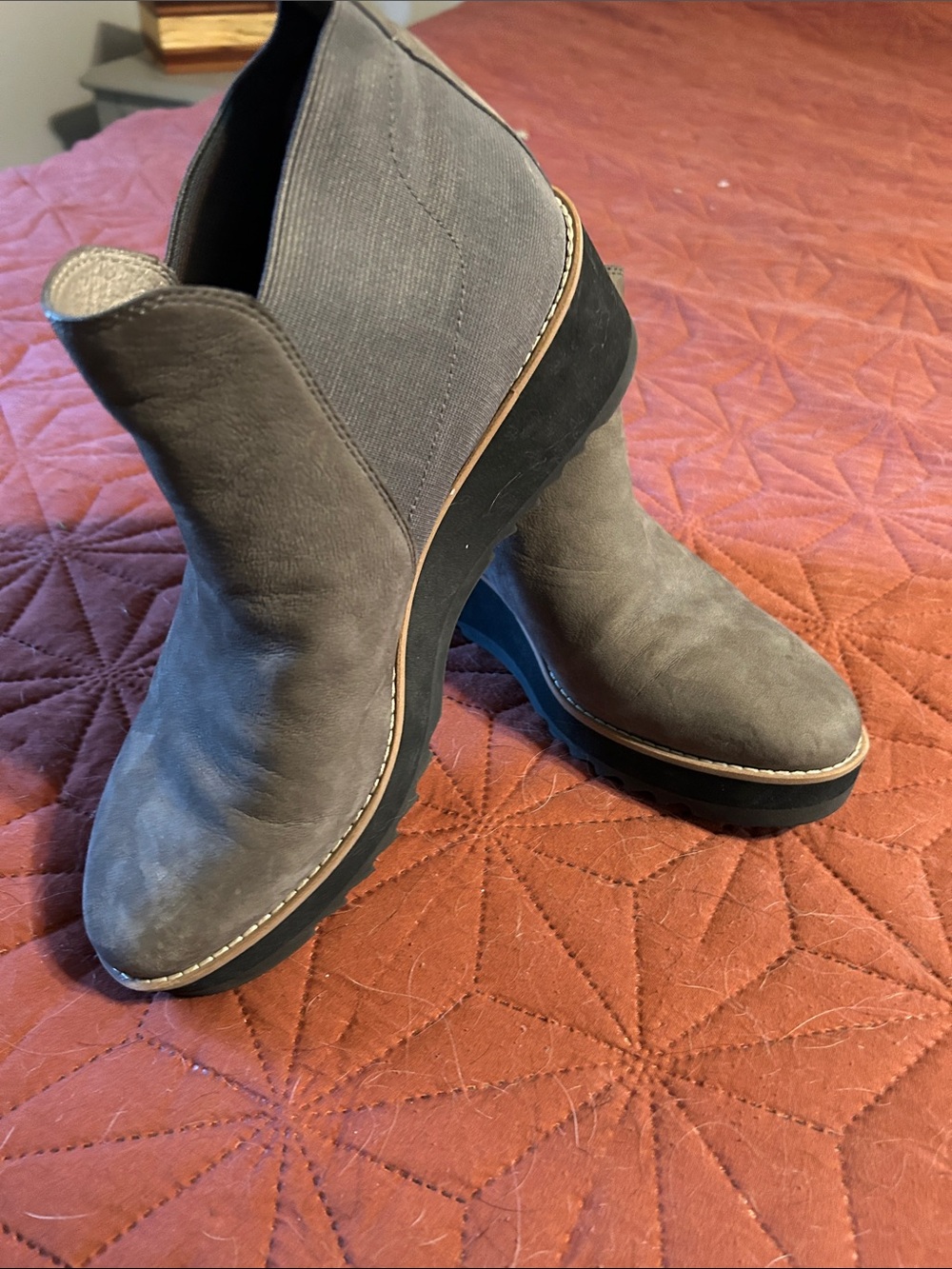 Eileen Fisher Gray Suede Wedge Chelsea Booties